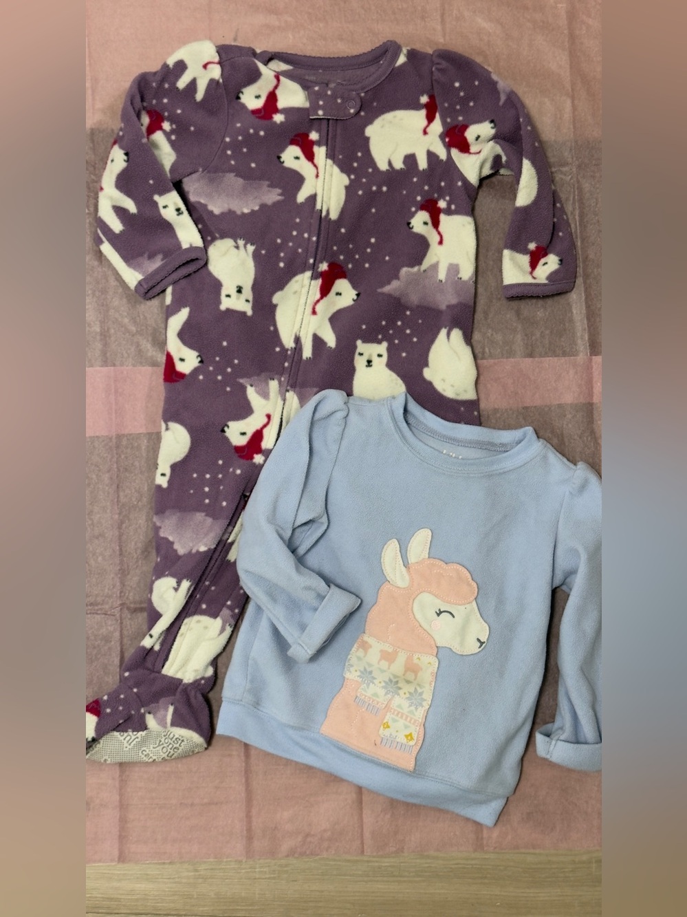 child of mine Purple Polar Bear Footed Pajama & Light Blue Llama Pullover Set